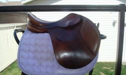 I bought this Bates in the summer, but it is too small for my long legs when I raised my stirrups to a jumping length, so I only rode in it 3 times! I have bought another new saddle, so this one needs to go and I need the $$!
This Bates Caprilli Close