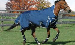 Brand new, never used Gladiator Avalance 1702D, high neck, 440 gram fill winter blanket.  Water proof, breathable, tail flap, front gusset, elastic replaceable leg straps and stainless steel hardware.  Exactly the same in the picture except black with