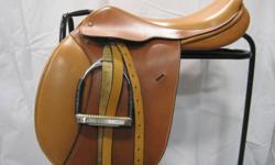 This Crosby Close Contact Jumping Saddle is in excellent used condition, looks like new!
Features: 
    Seat: 18.5 inch
    Tree: Medium Wide.
    Panels: Foam.
Sold with matching leathers and flexi stirrup irons.
All of our used saddles are cleaned,