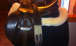 THIS SADDLE HAS JUST BEEN APPRAISED AT $900.00 without accessories. 
BEAUTIFUL CONDITION, COMES WITH THE 2 SETS OF STIRRUP IRONS, GIRTH, LEATHERS. 
Brand new flexible stirrup irons plus safety release irons
Soft English Leather, saddle made in England.
