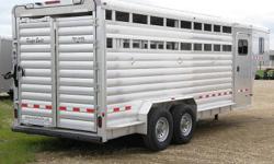 New 2009 Kiefer All Aluminum Stock Combo
2-7000 lb Torsion Axles
Rubber Mats
4' Straight Wall Divider
Saddle Rack and Bridle Hooks
donlaingtrailers.com