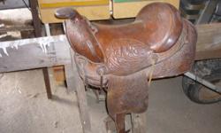 I have a 15" brown tooled saddle. its in good condition just needs a good cleaning. The tree size is regular quarter horse bars.
call or e-mall for more infomation
519-639-5141